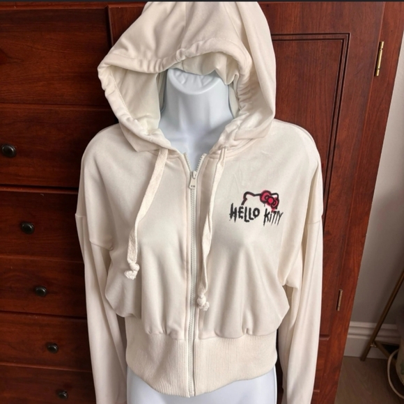Hello Kitty & Friends x Forever 21 Womens Ivory Cropped Hoodie Full Zip sz M - Picture 5 of 10